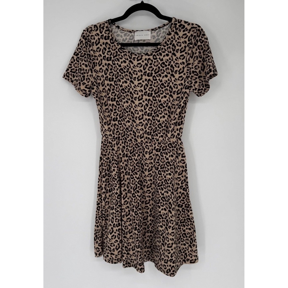 French Grey Dress Womens Medium Leopard Cheetah Print Classic Elegant Career Job